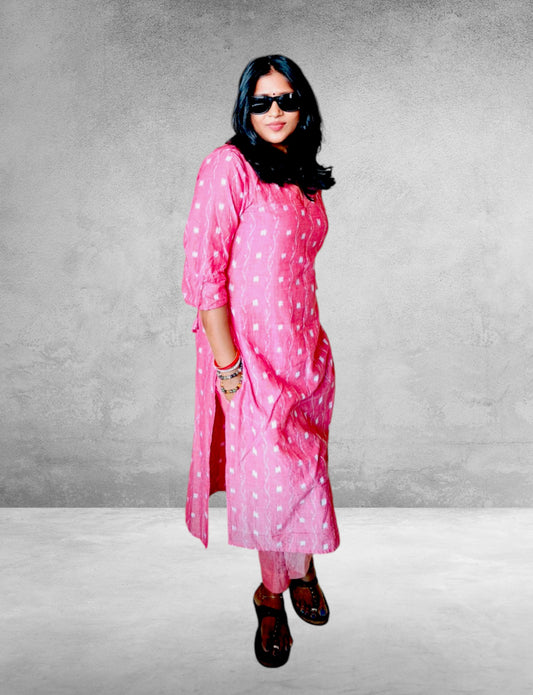 Handloom Pink Kurta & Pant Set