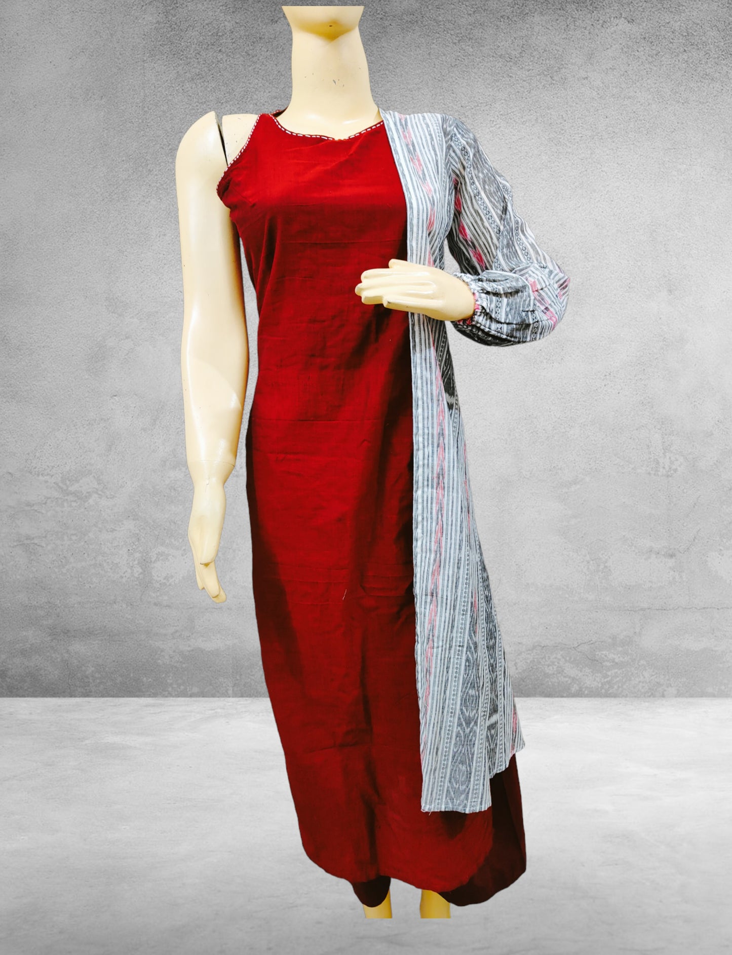 Handloom Maroon Shrug Kurta & Pant Set