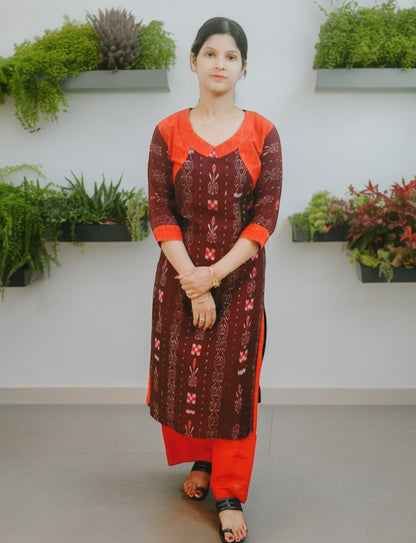 Cotton Marron Kurta  & Pant Set