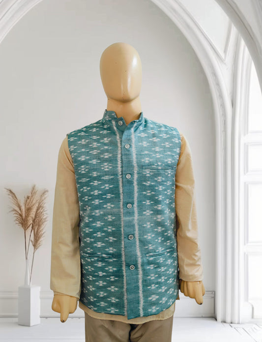 Ikkat Light Blue Modi Jacket