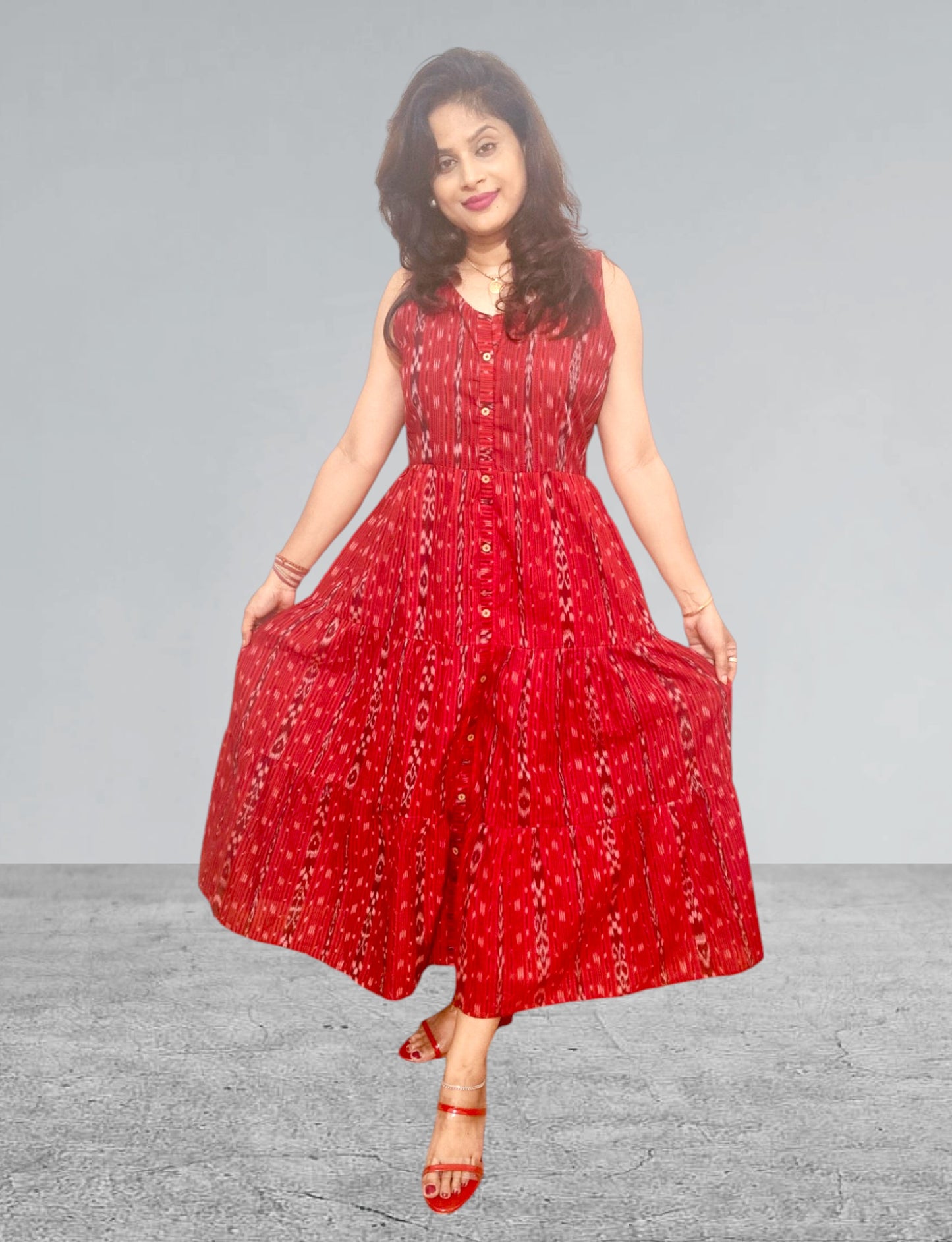 Handloom Red Single Dress