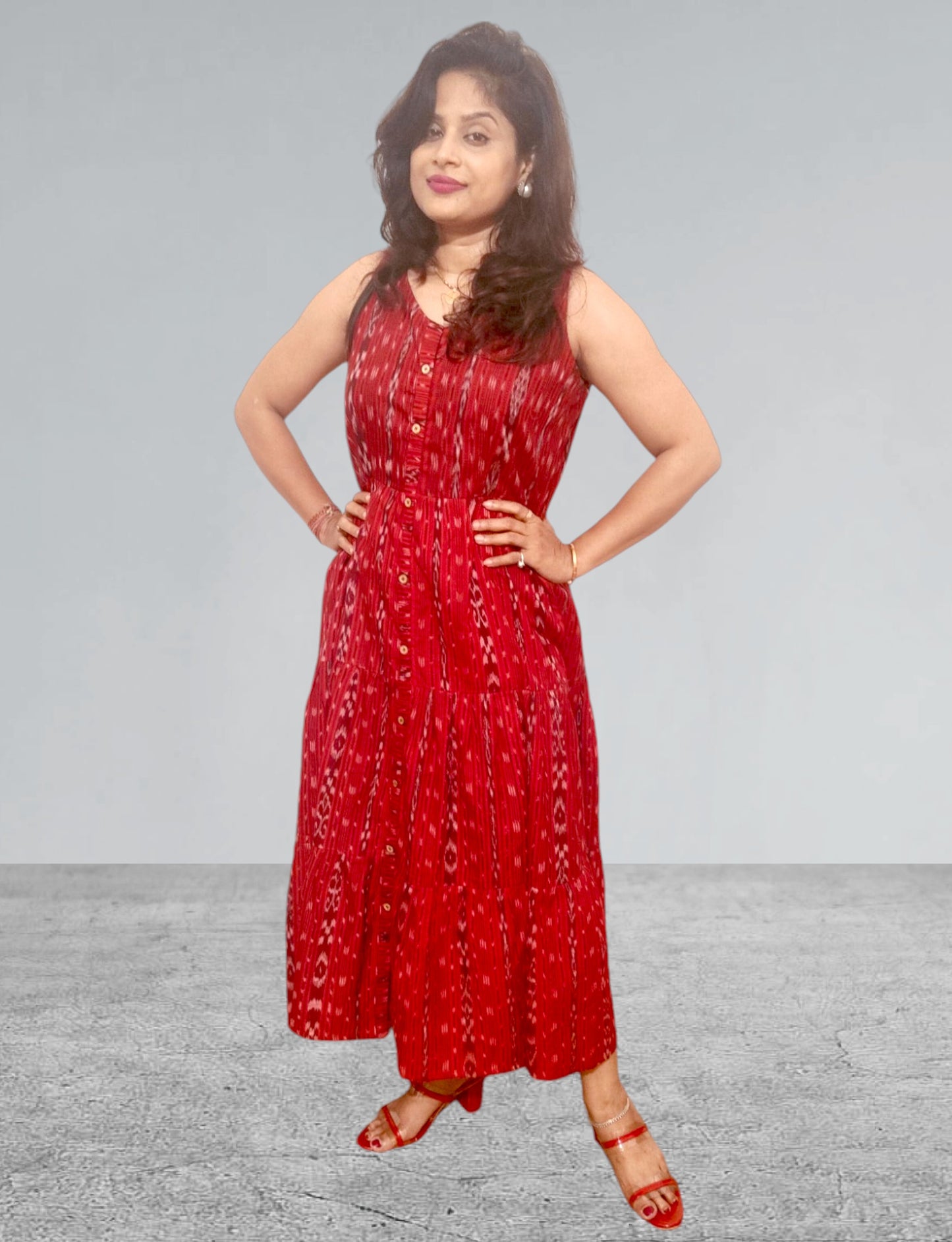 Handloom Red Single Dress