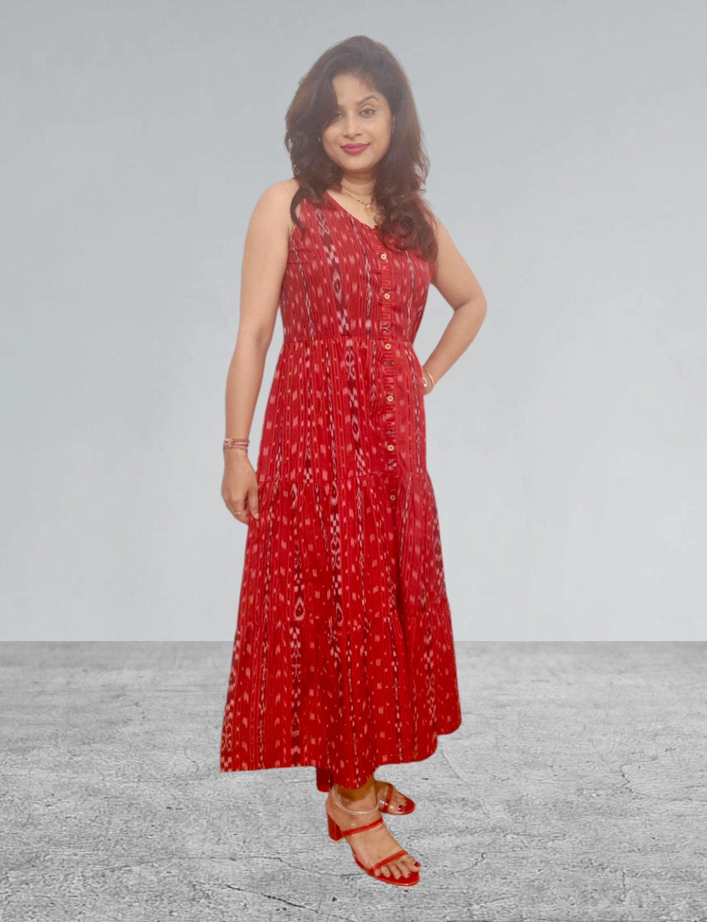 Handloom Red Single Dress