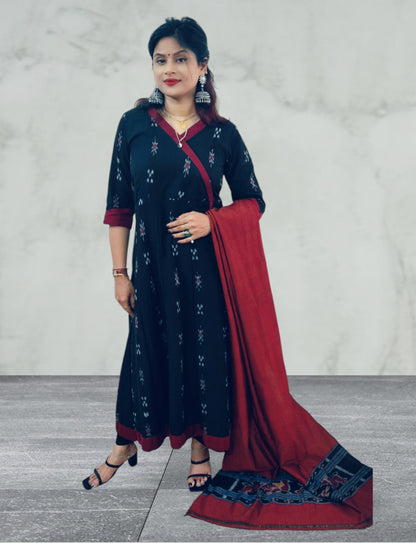 Handloom Black Anarkali Kurta & Pant Set