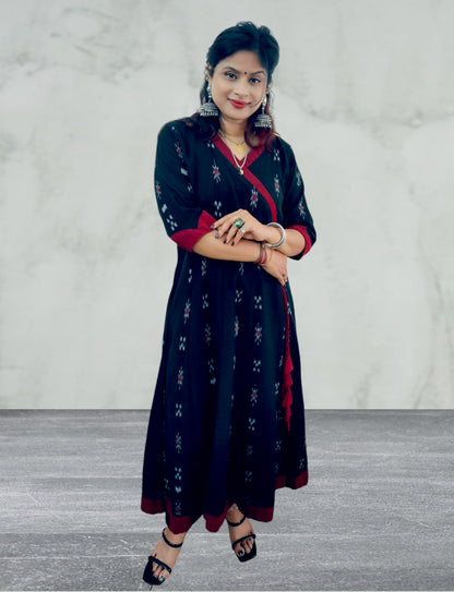 Handloom Black Anarkali Kurta & Pant Set