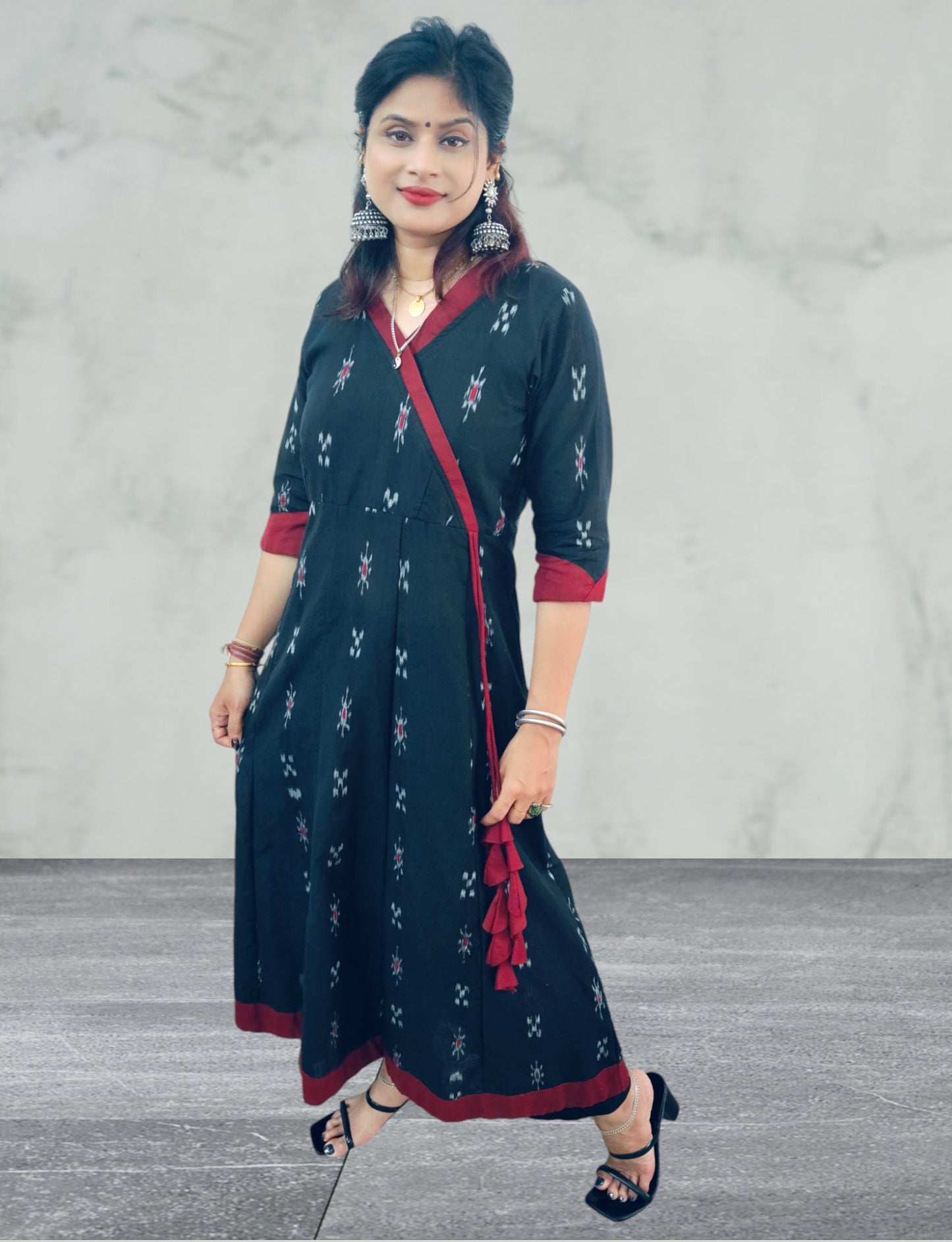 Handloom Black Anarkali Kurta & Pant Set