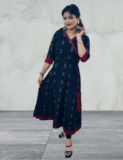 Handloom Black Anarkali Kurta & Pant Set