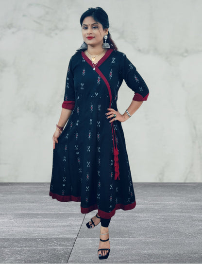 Handloom Black Anarkali Kurta & Pant Set