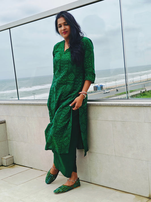 Handloom Green Straight Kurta Set