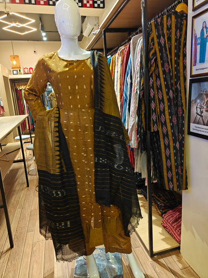 Handloom Mustard Anarkali Kurta & Dupatta Set