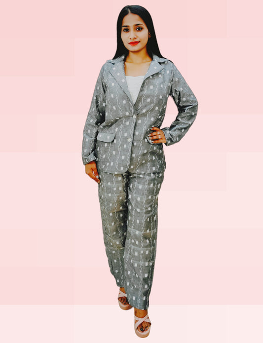 Cotton Women Silver Blazer Suit