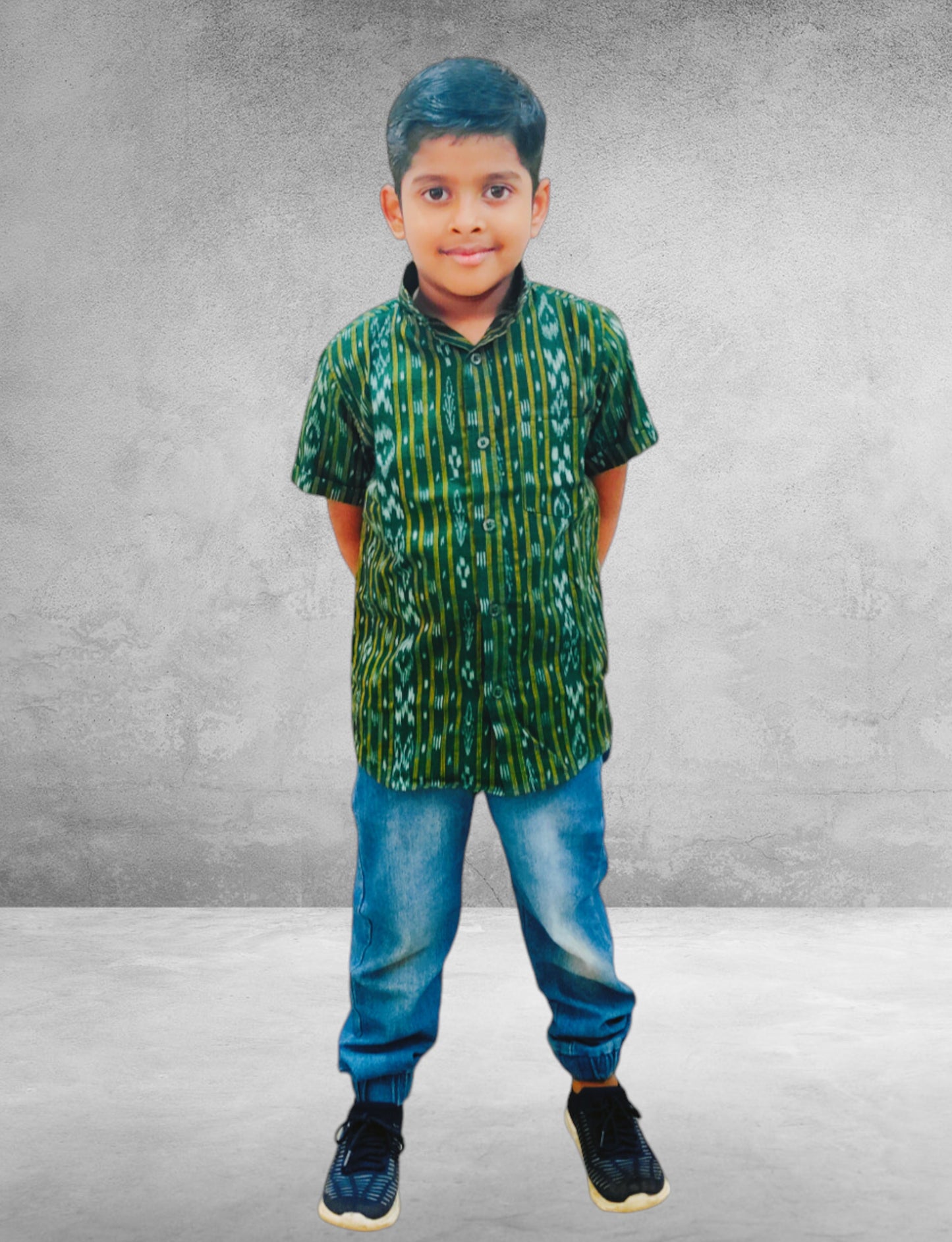 Boys Cotton Green Shirt