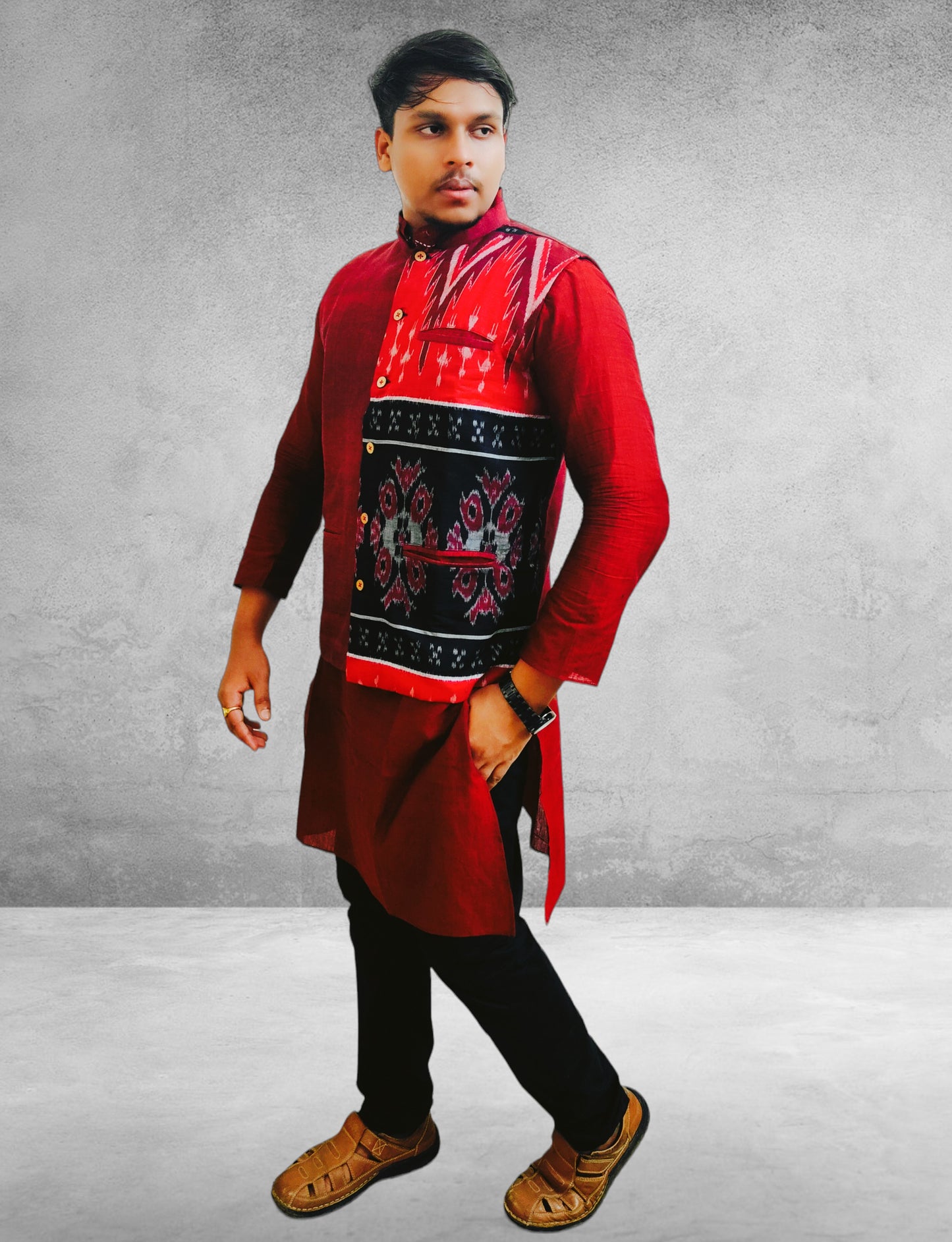 Cotton Mens Marron Modi Jacket & Kurta