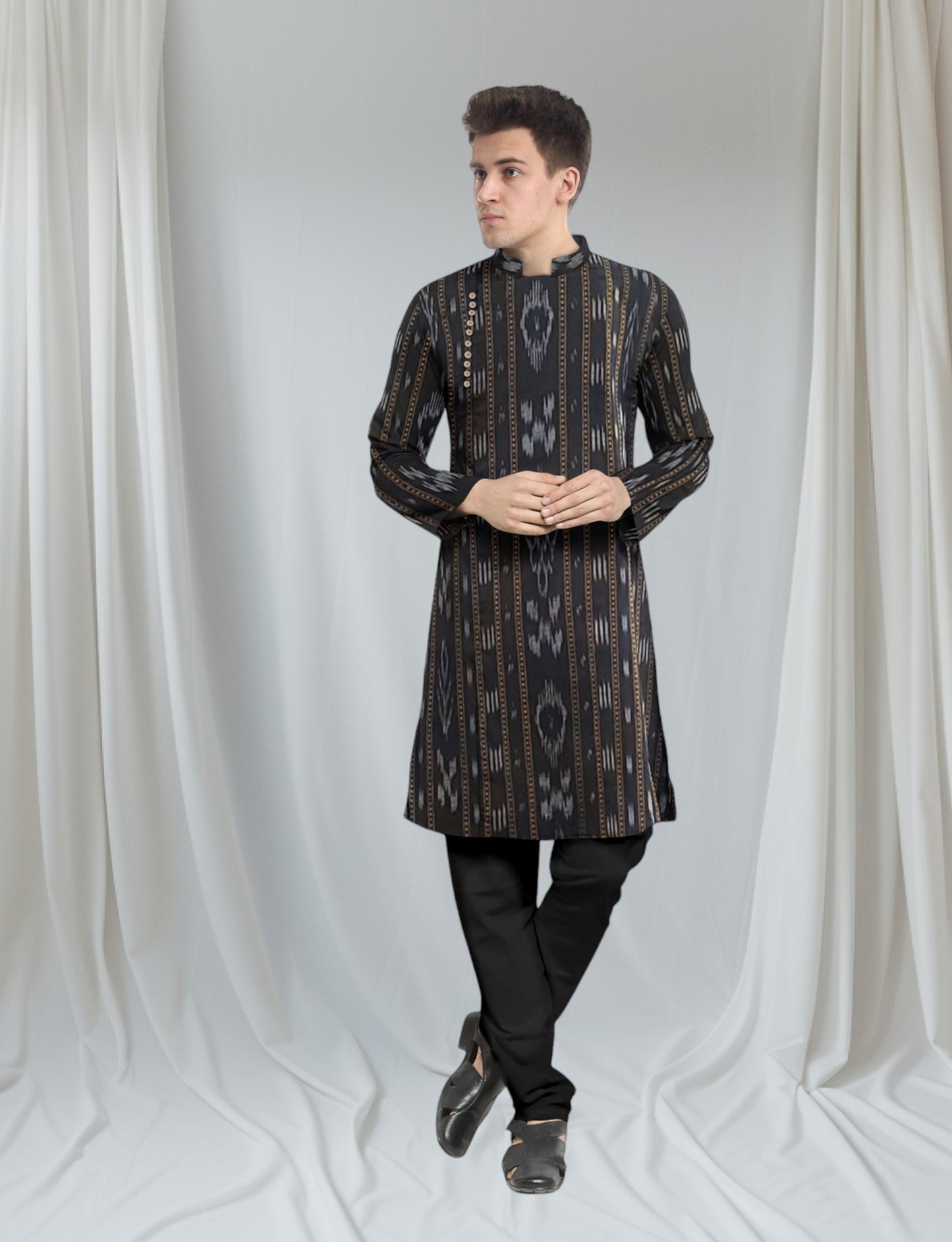 Handloom Mens Black Stylish Kurta