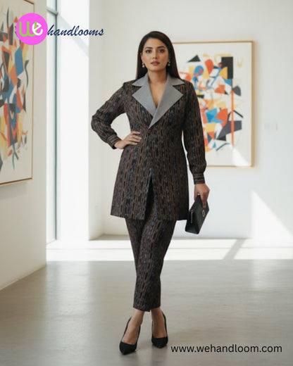 Handloom Long Coat Blazer Set