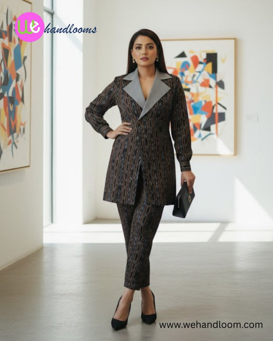 Handloom Long Coat Blazer Set