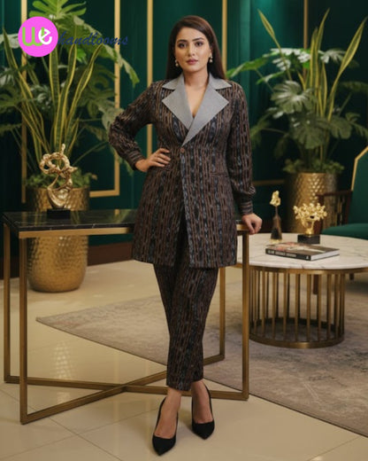 Handloom Long Coat Blazer Set