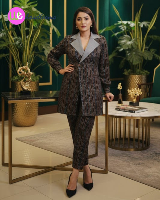 Handloom Long Coat Blazer Set