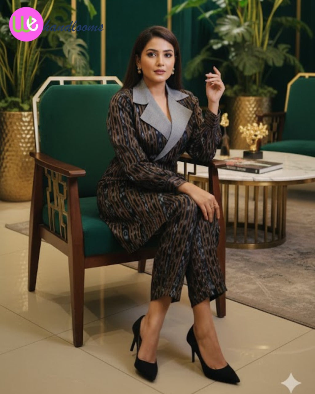 Handloom Long Coat Blazer Set