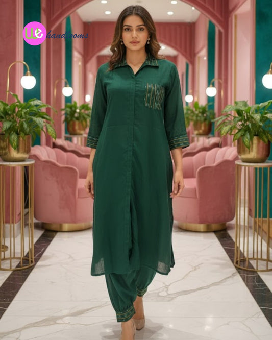 Handloom Kurta Green Coord Set
