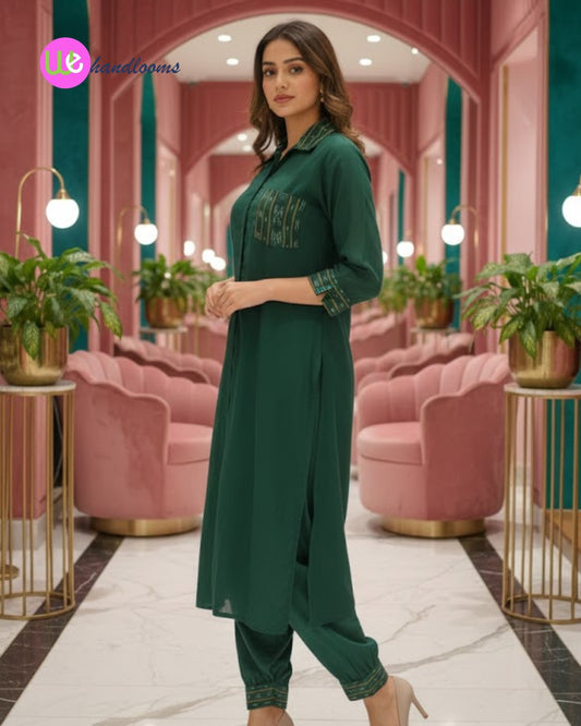 Handloom Kurta Green Coord Set