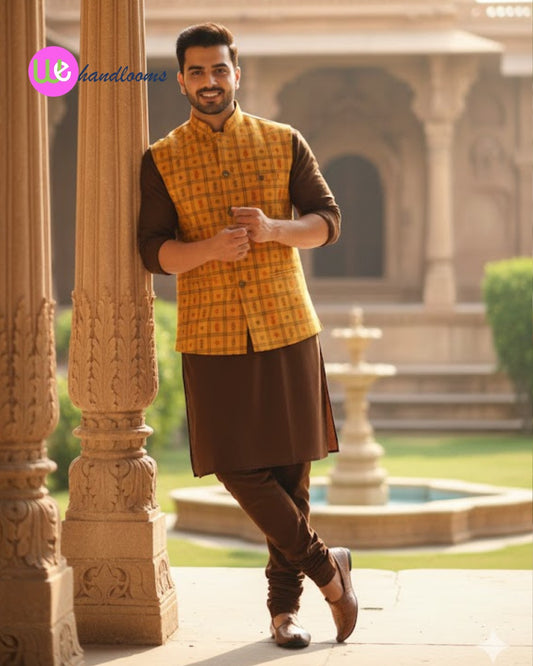 Handloom Yellow Fish Men's Modi Jacket