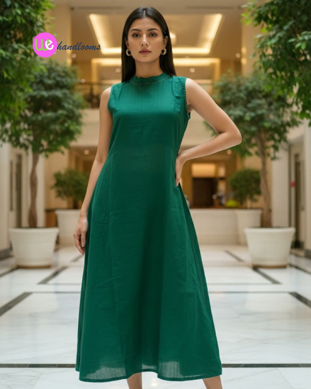 Handloom Green Halter Neck Kurta Set