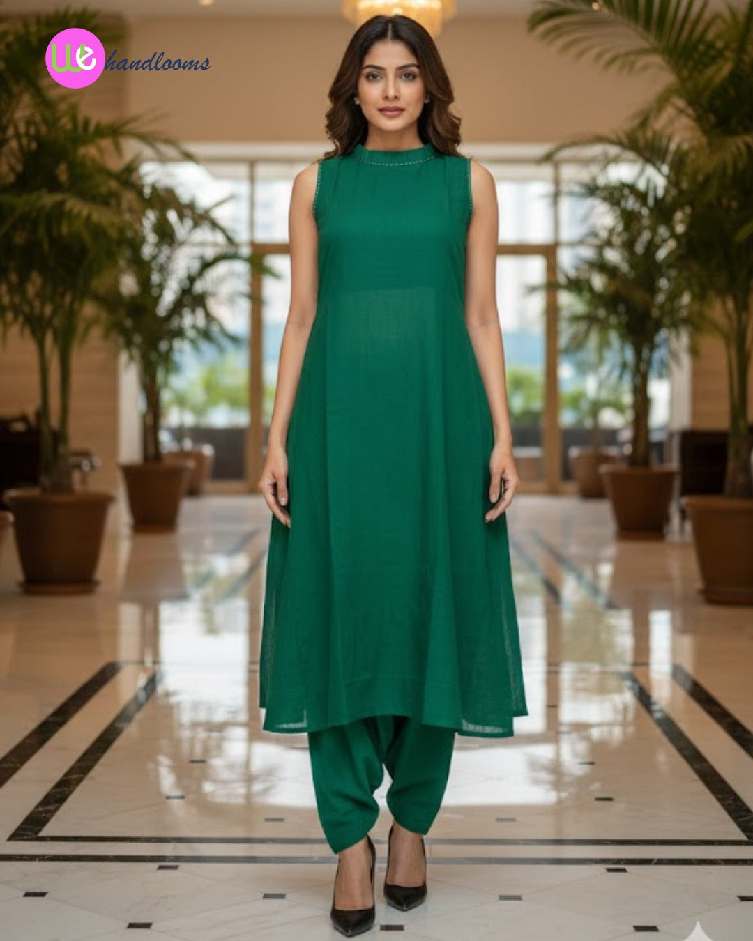 Handloom Green Halter Neck Kurta Set