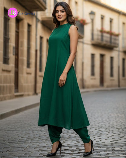 Handloom Green Halter Neck Kurta Set