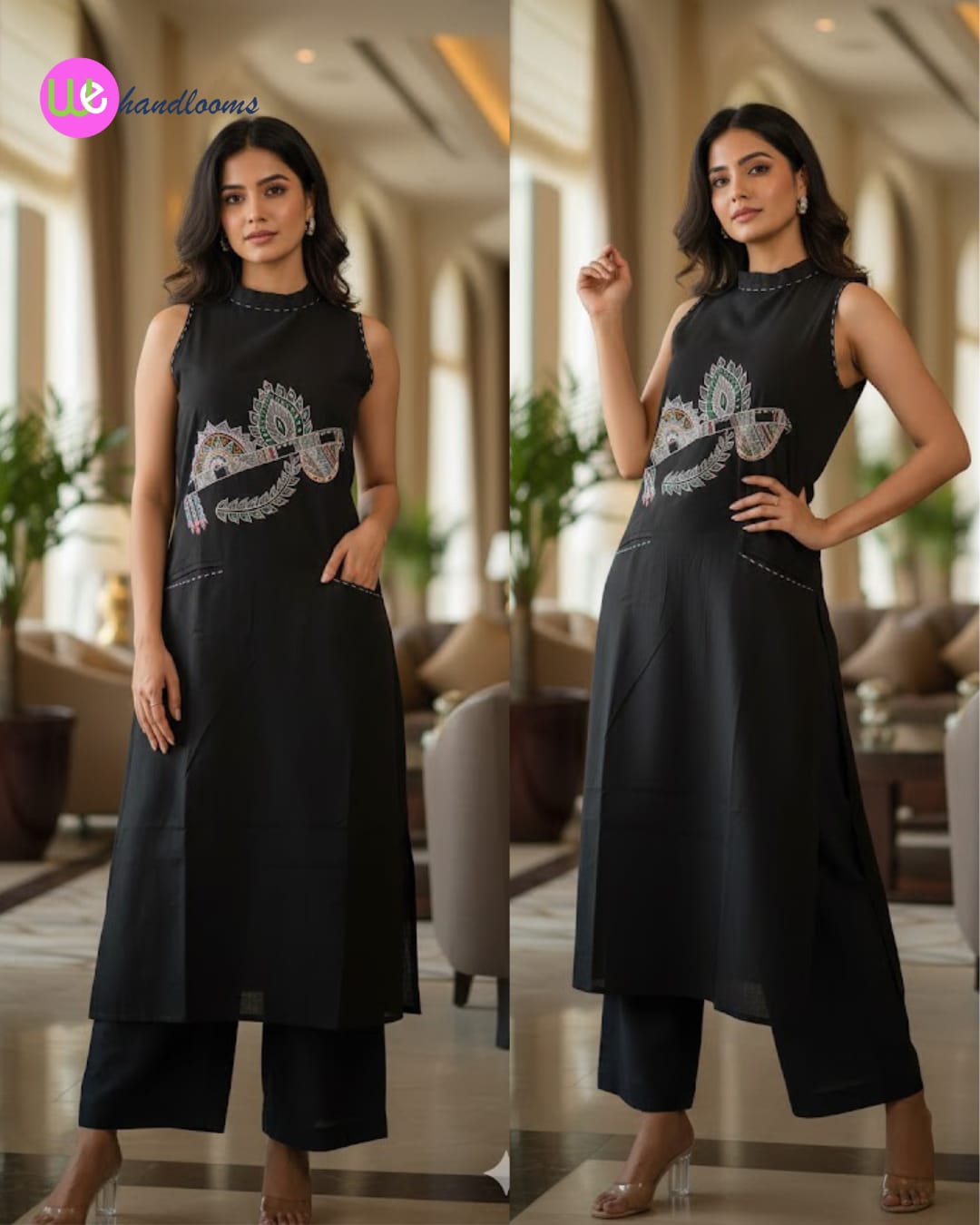 Handloom Handpainted Black Kurta/Pant Set