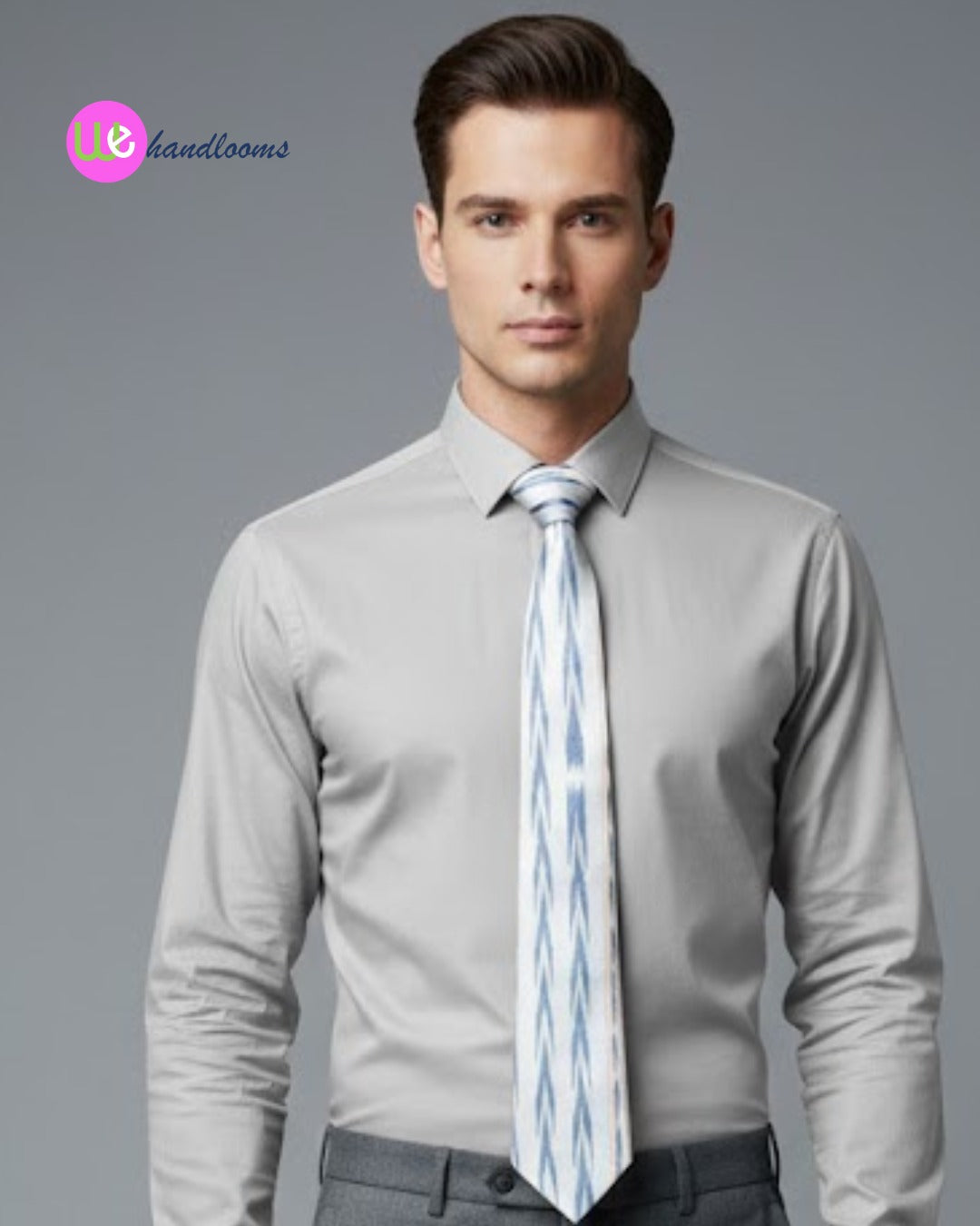 Handloom Men's White Blue Arrow Tie