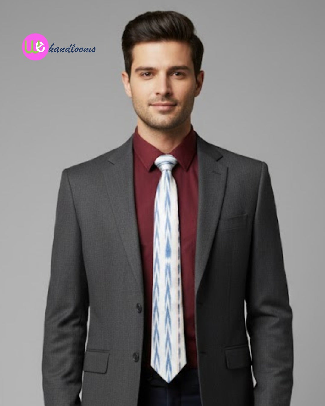 Handloom Men's White Blue Arrow Tie