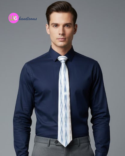 Handloom Men's White Blue Arrow Tie