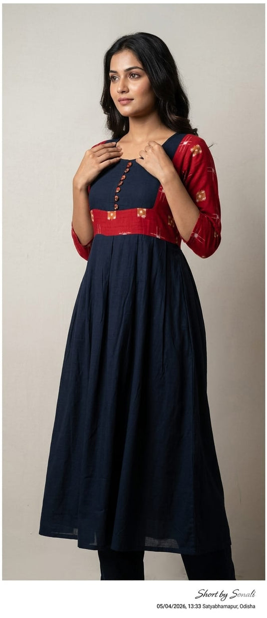 Handloom Black Stylish Star Anarkali Kurta Set