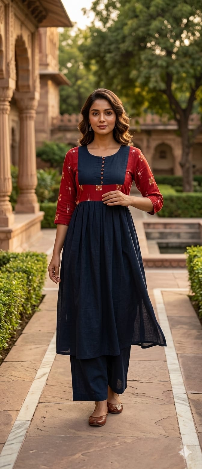 Handloom Black Stylish Star Anarkali Kurta Set