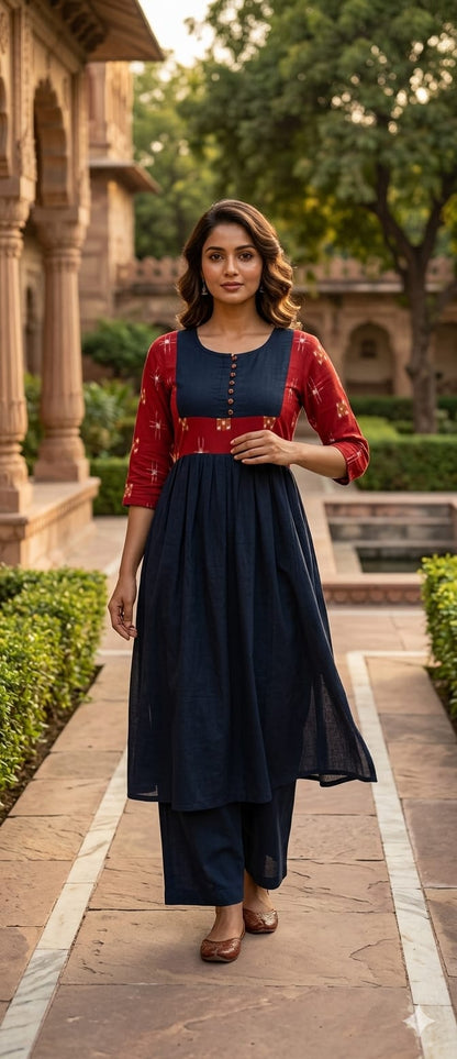 Handloom Black Stylish Star Anarkali Kurta Set