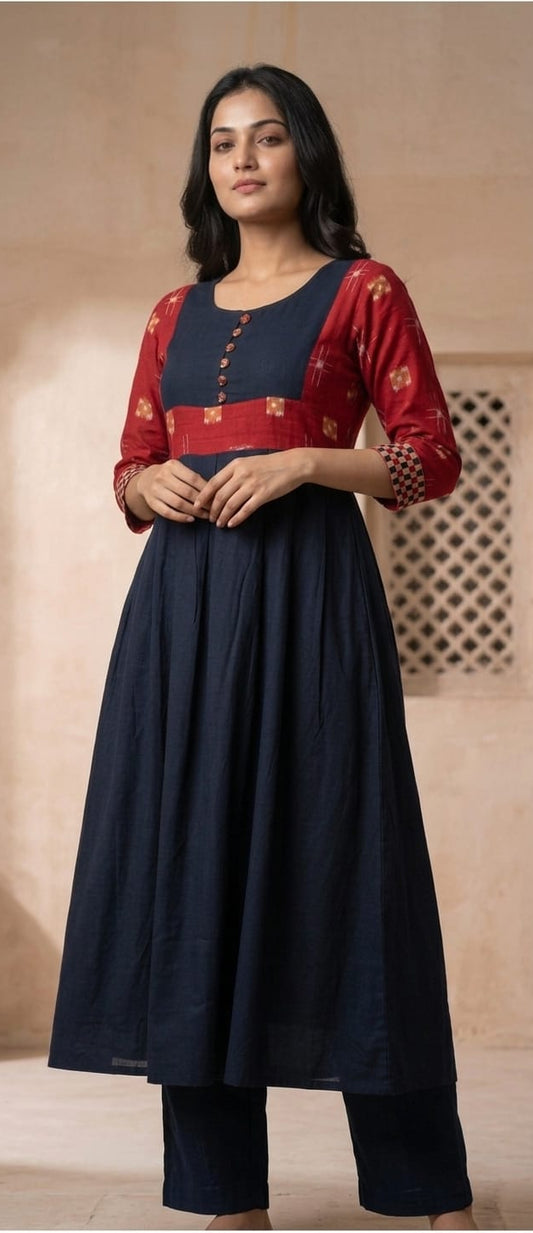 Handloom Black Stylish Star Anarkali Kurta Set