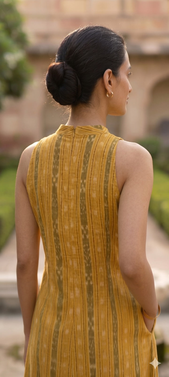 Handloom Yellow Bandha Halter Neck Kurta