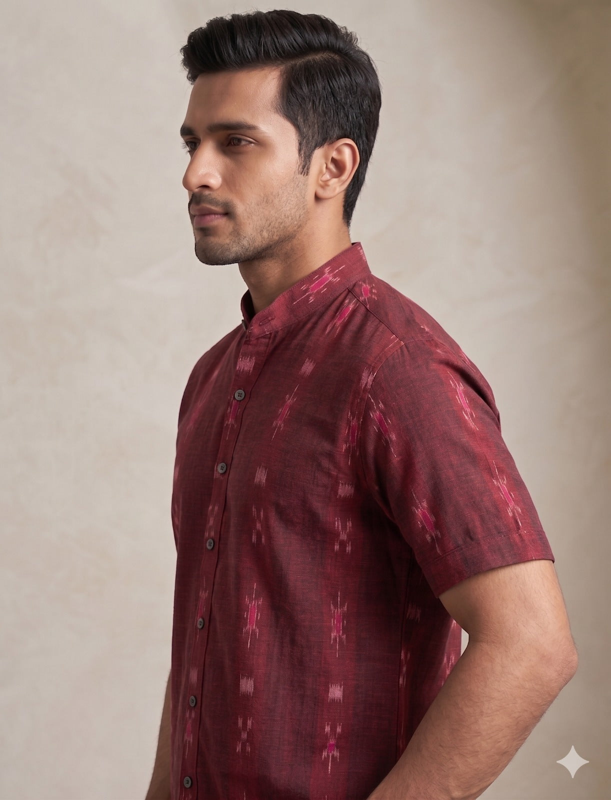 Handloom Men's Maroon Half Shirt