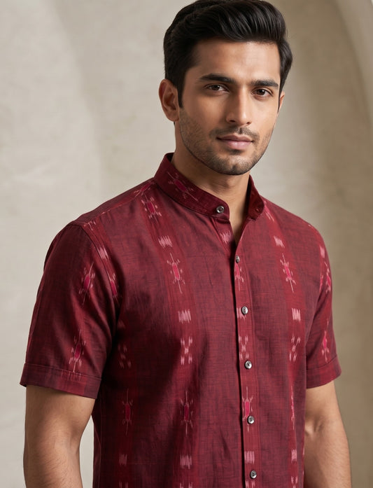 Handloom Men's Maroon Half Shirt
