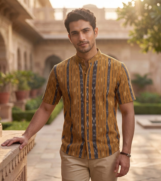 Haandloom Mens Mustard Half Shirt