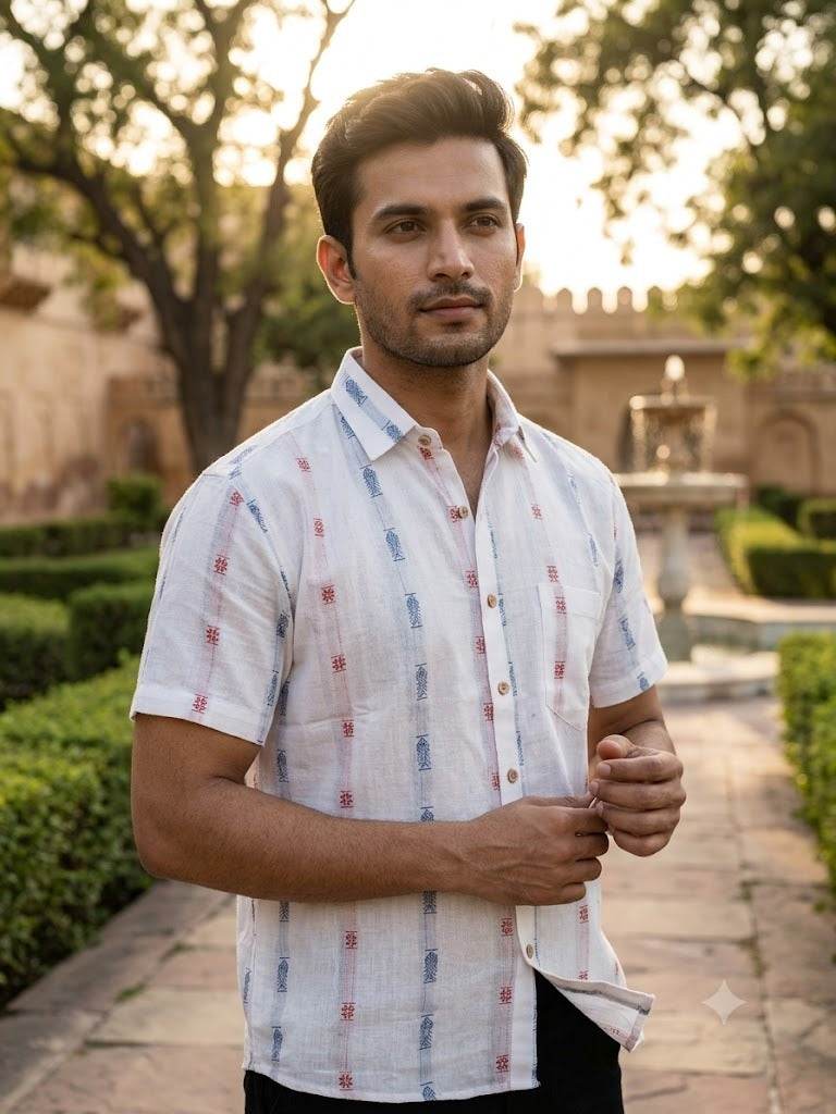 Handloom White Fish Men's Shirt