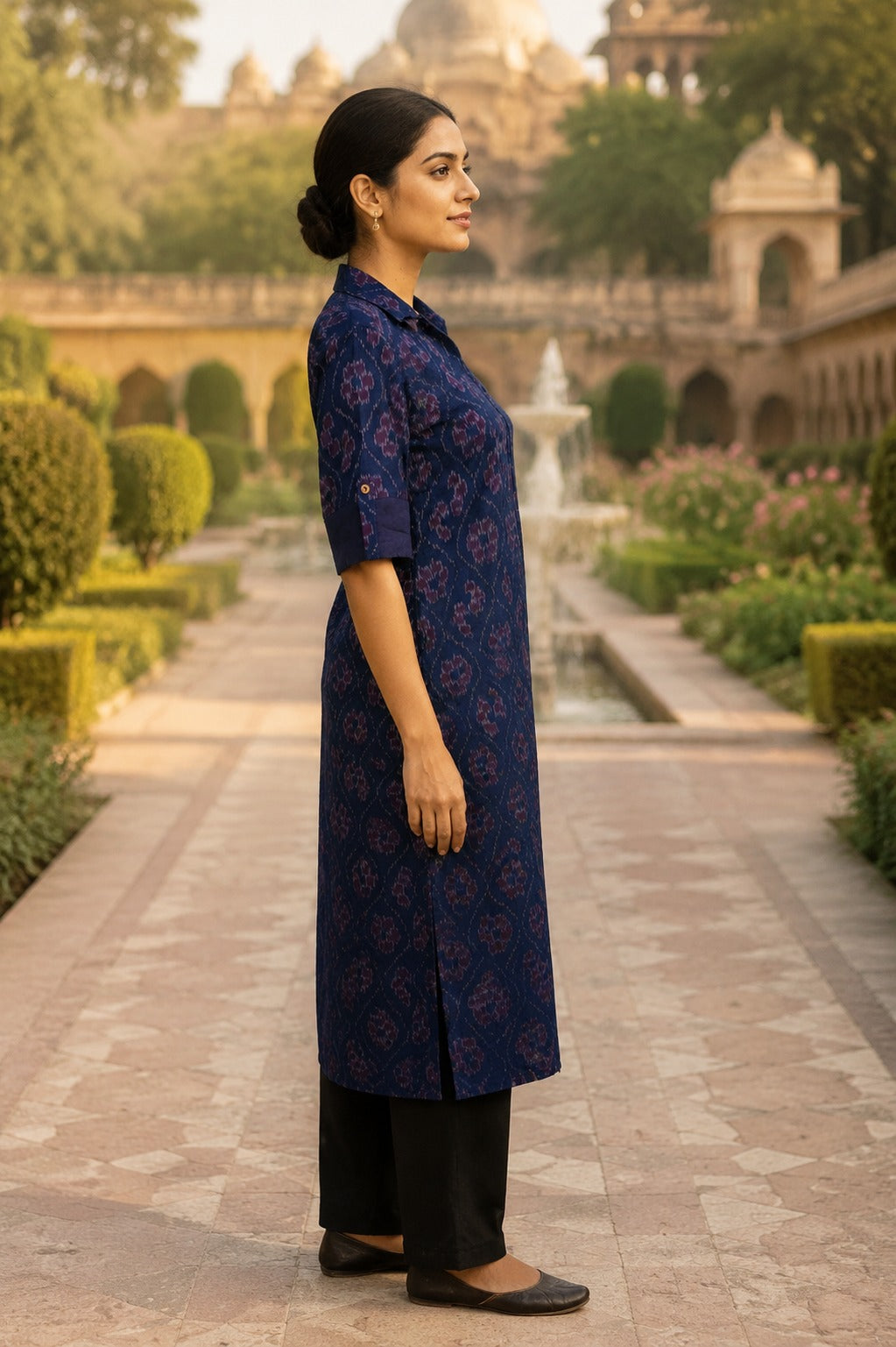 Handloom Blue Collar Neck Stright Kurta