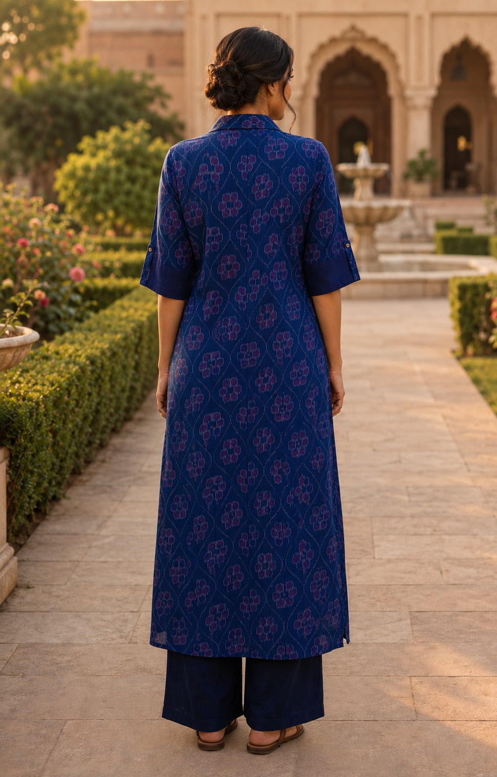 Handloom Blue Collar Neck Stright Kurta