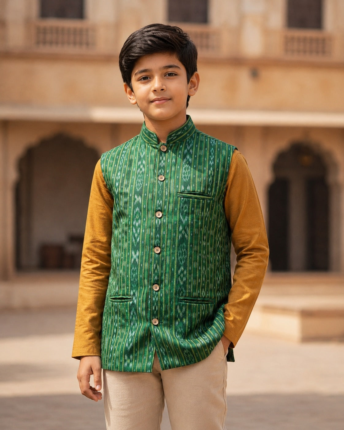 Boys Green Half Jacket
