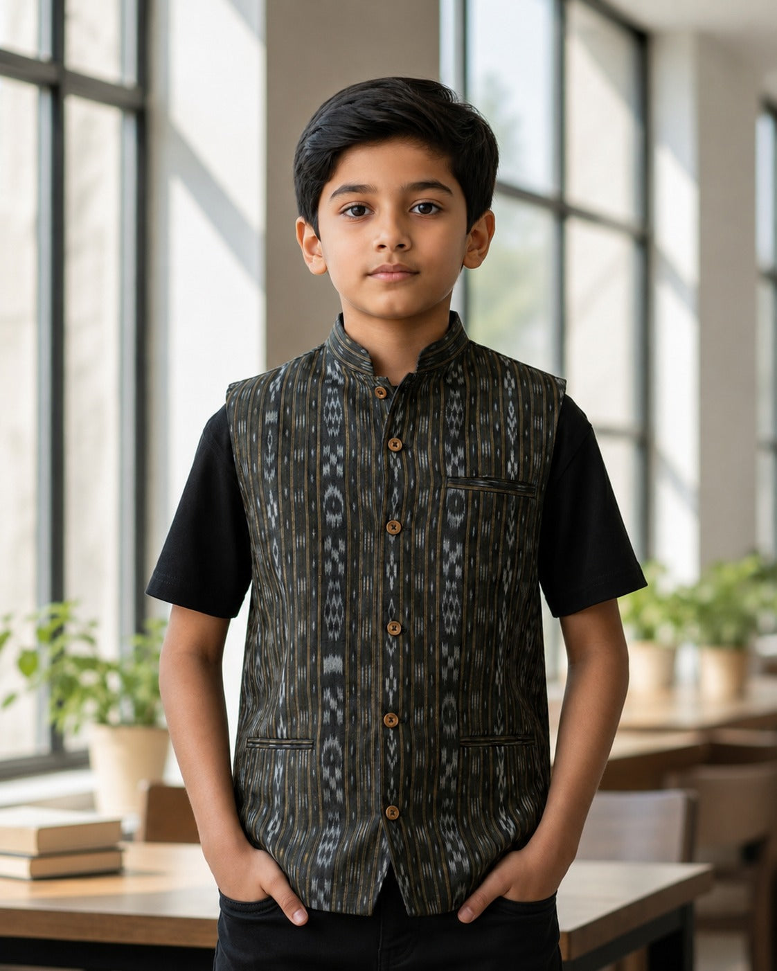 Boys Black Half Jacket