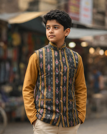Boys Black Passapli mustard Half Jacket