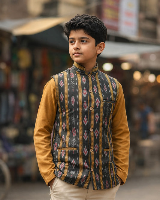 Boys Black Passapli mustard Half Jacket