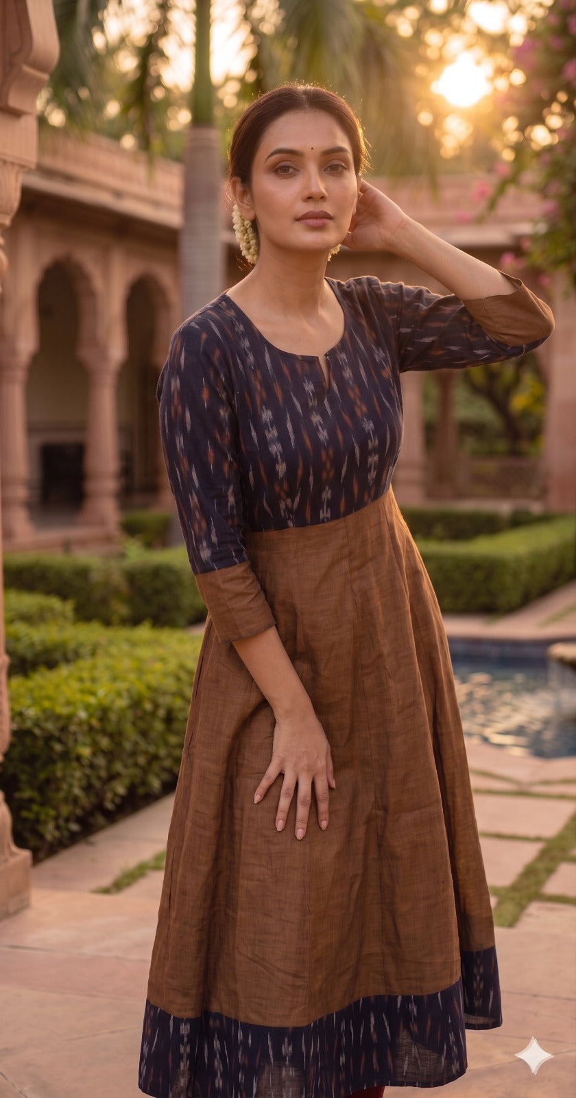 Handloom Womens Black & Mustard Anarkali Kurta Set