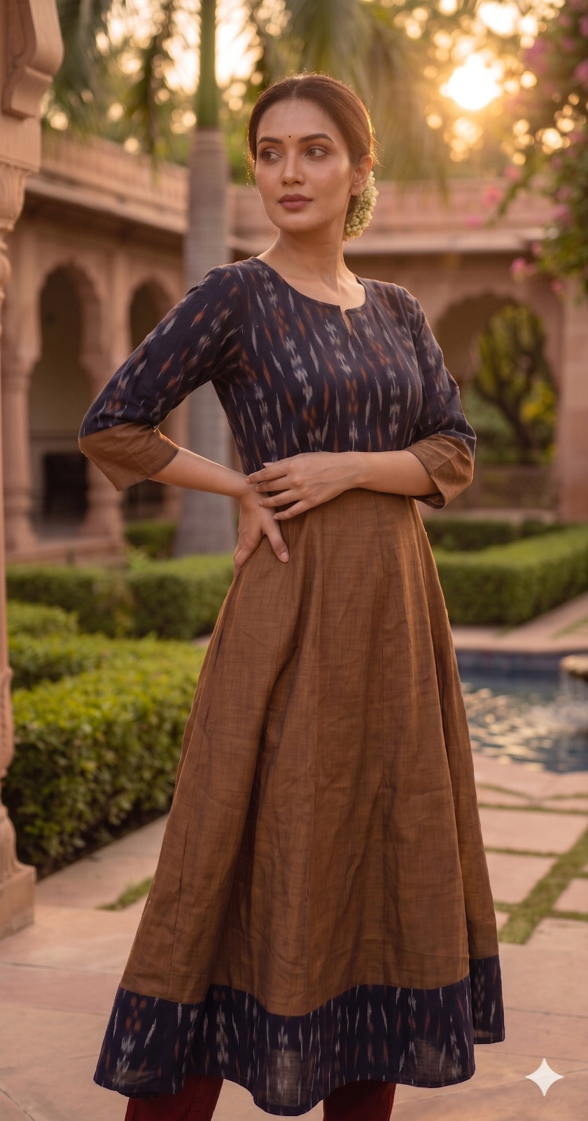 Handloom Womens Black & Mustard Anarkali Kurta Set